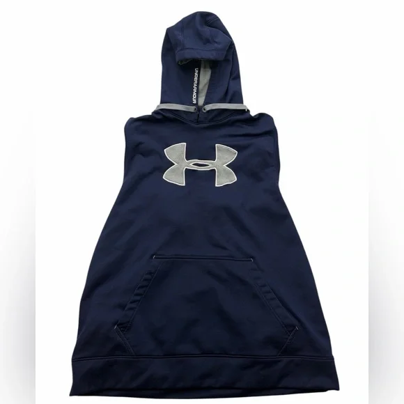 Under Armour Navy Blue Hoodie Pullover Logo XL Loose Fit - Picture 3 of 9